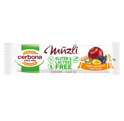 Müzliszelet, 35 g, CERBONA, magvas-gyümölcsös, glutén és laktózmentes