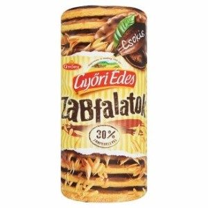Zabfalatok, 244 g, GYŐRI "Győri Édes", csokis tejcsokoládéba mártott omlós keksz  30% zabpehely
