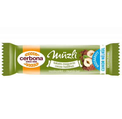 Müzliszelet, 20 g, CERBONA, kakaós-mogyorós NO cukor