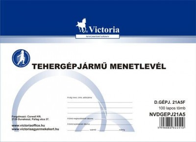 Nyomtatvány, menetlevél, tehergépjármű, 100 lap, A5, fekvő, VICTORIA PAPER, "D.GÉPJ.21